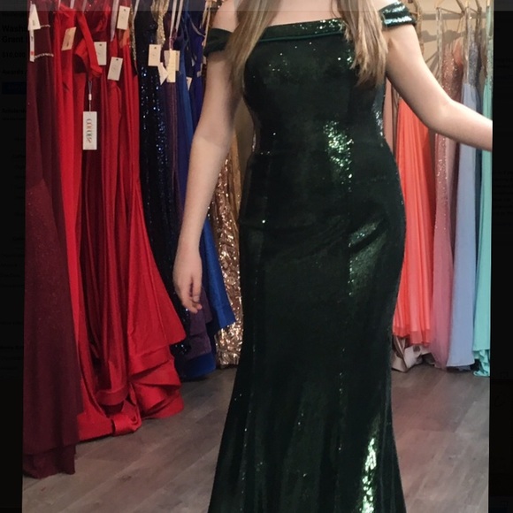 Long mermaid off shoulder sparkly prom dress - Picture 1 of 5